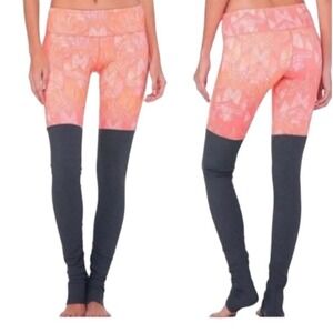 Alo Yoga Leggings Coral Geometric Print Full Length Athleisure Workout Sz Small